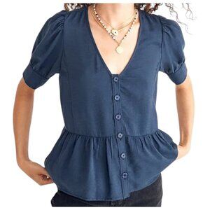 Madewell Blouse Blue Drapeweave Puff Sleeve S